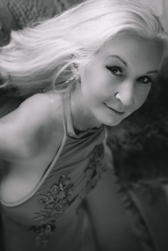 Artistic boudoir portrait emphasizing refined poise and calm confidence in fort mill sc