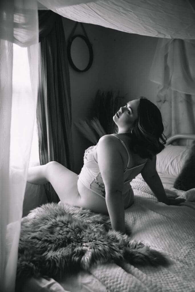 Portrait from a boudoir session displaying calm beauty and thoughtful expression bare elegance charleston south carolina
