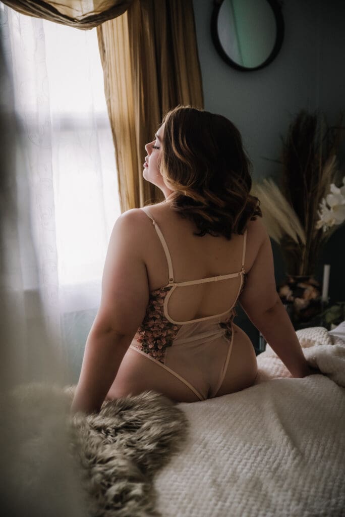 Boudoir portrait featuring refined styling and gentle lighting for an empowering mood in south carolina