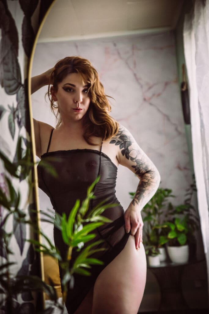 Artistic boudoir session shot with warm tones reflecting self-love presence columbia